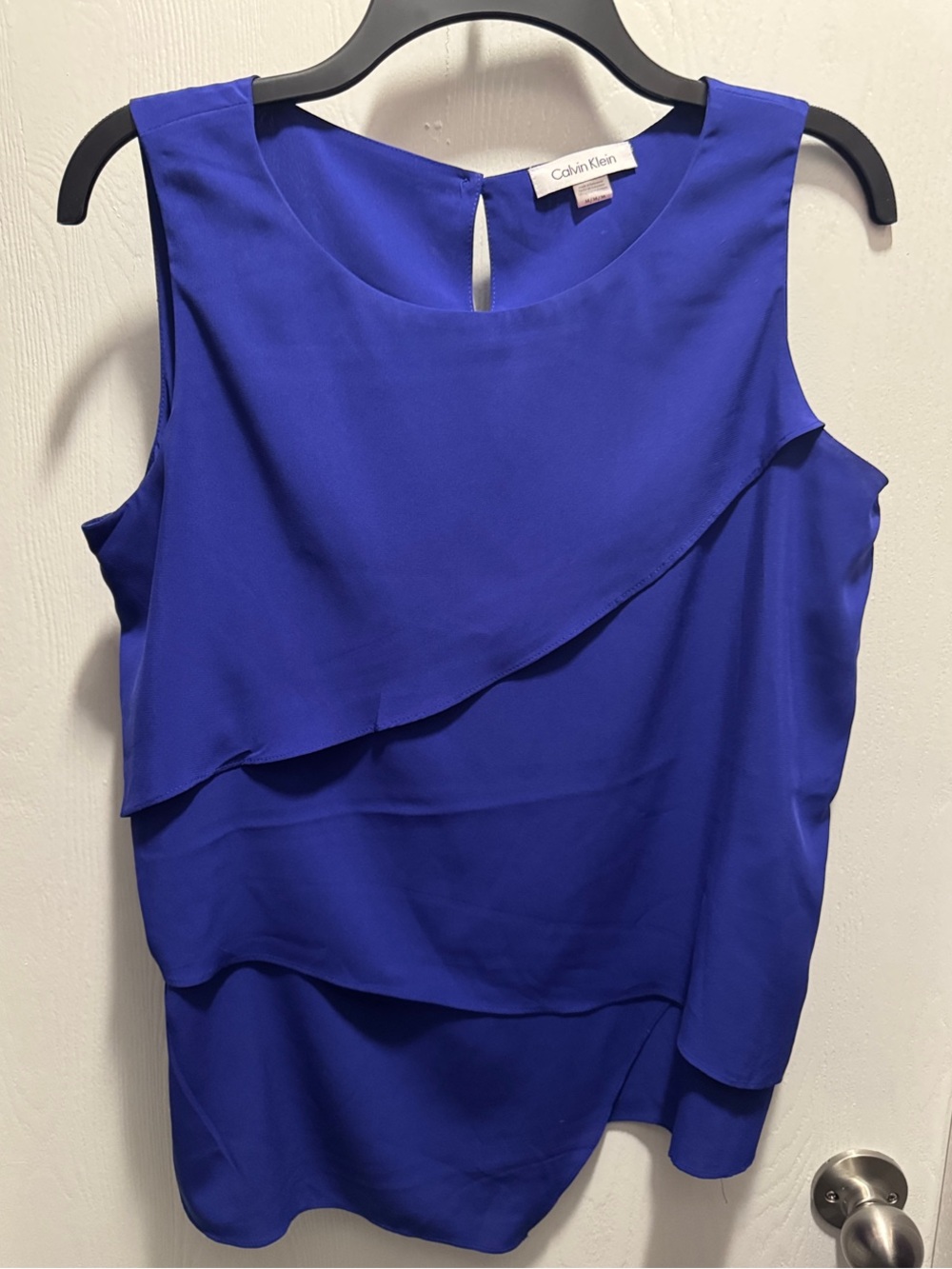 Calvin Klein Royal Blue Layered Ruffle Sleeveless Top